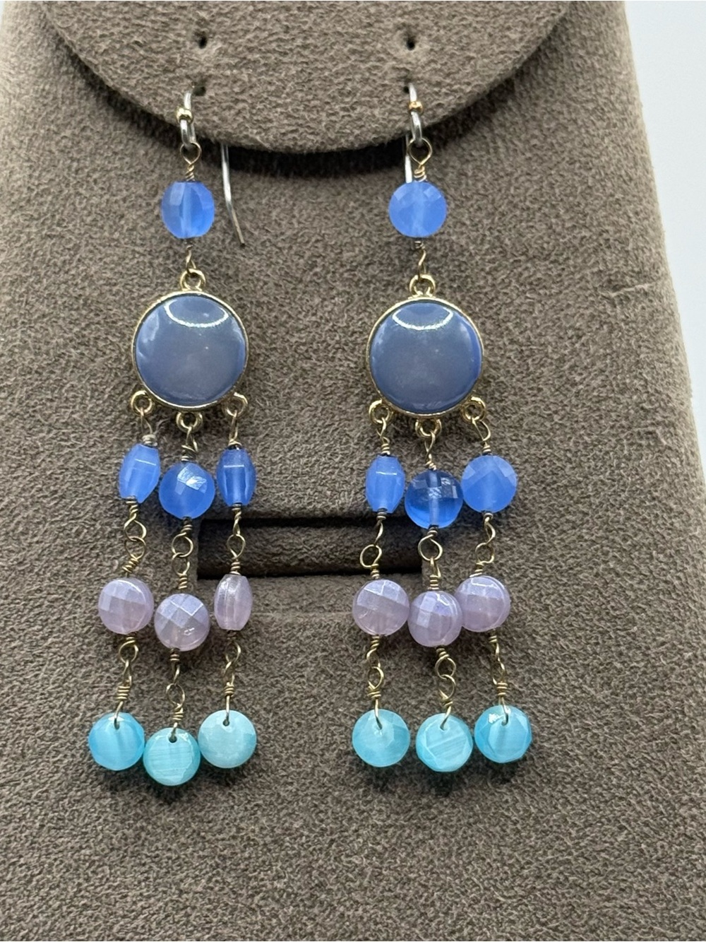 Liz Claiborne Blue Dangle Drop Earrings Charm Light Dark Blue
